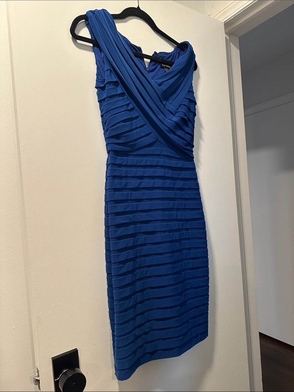 Adrianna Papell Royal Blue One-Shoulder Ruched Midi Dress